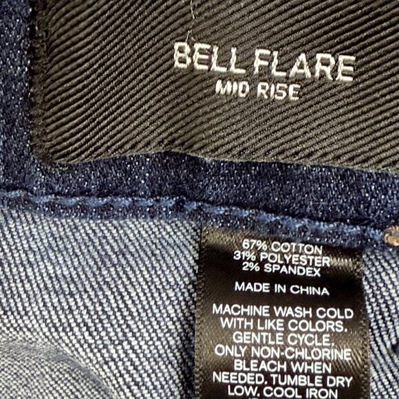 EXPRESS Bell Flare Mid Rise Blue Jeans Size 4 Nautical Button Stretch Denim - Picture 12 of 13